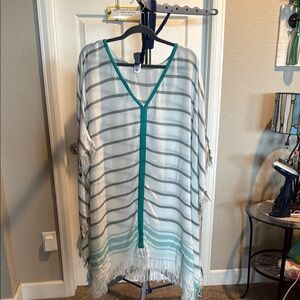 Swimsuits For All Teal and Gray Striped Poncho coverup. Size 18/20
